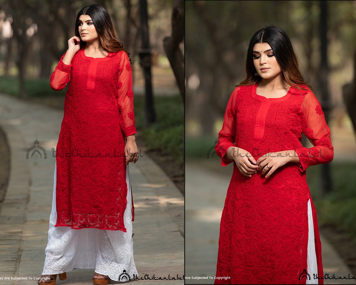 Lucknow Chikan Emprorium Hand Chikankari Kurti Skin friendly Viscose G –  Lucknow Chikan Emporium