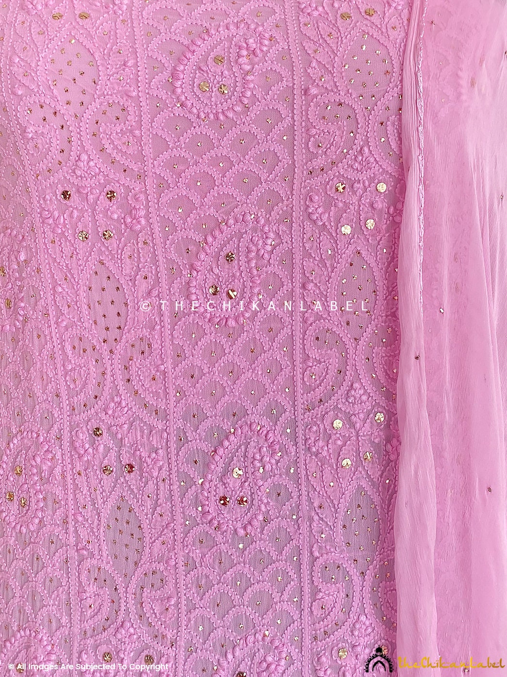 Shyamal Chikan Hand Embroidered Pink Cotton Lucknowi Chikankari Unstit