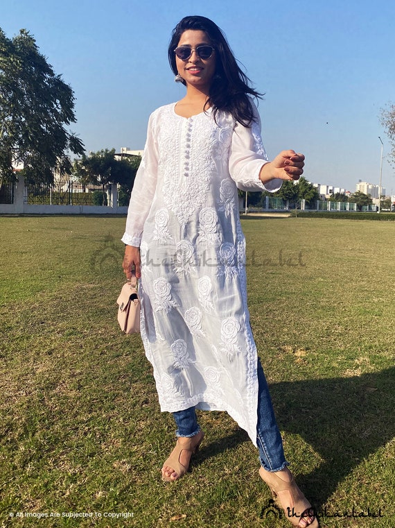 WHITE Muslin Kurta Sharara Set Indian 