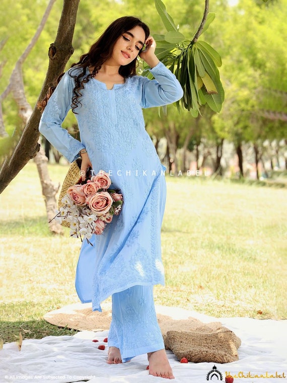 Buy Sky Blue Printed Cotton A- Line Kurta | JS10BLU/K/JS22JUN | The loom