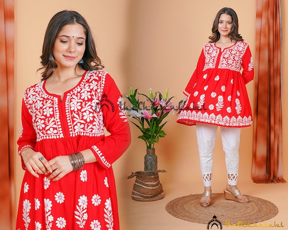 PEPLUM CHIKANKARI KURTI Lucknawi Chikan 