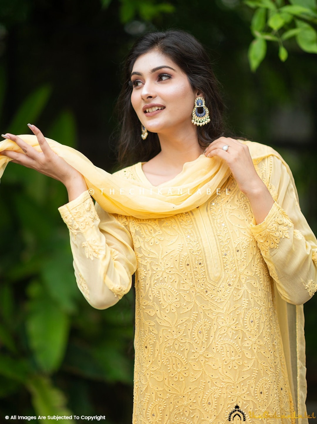 Women’s Yellow Paisley Print Cotton Kurta with Chikankari Flared Skirt main image 0