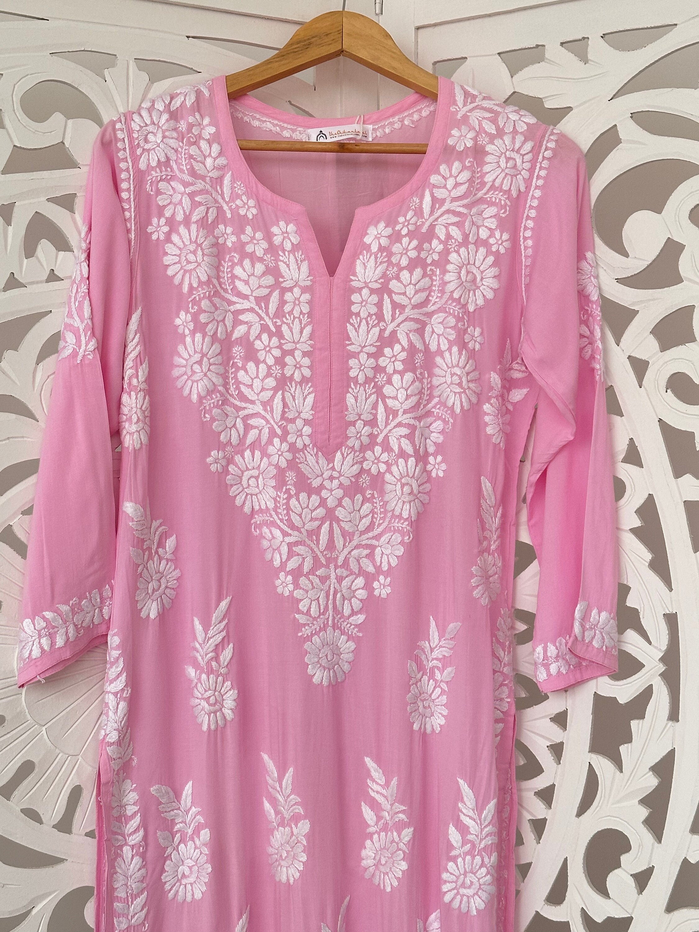 Old Rose Cutwork And Applique Kurta Set | Chandrima – KYNAH