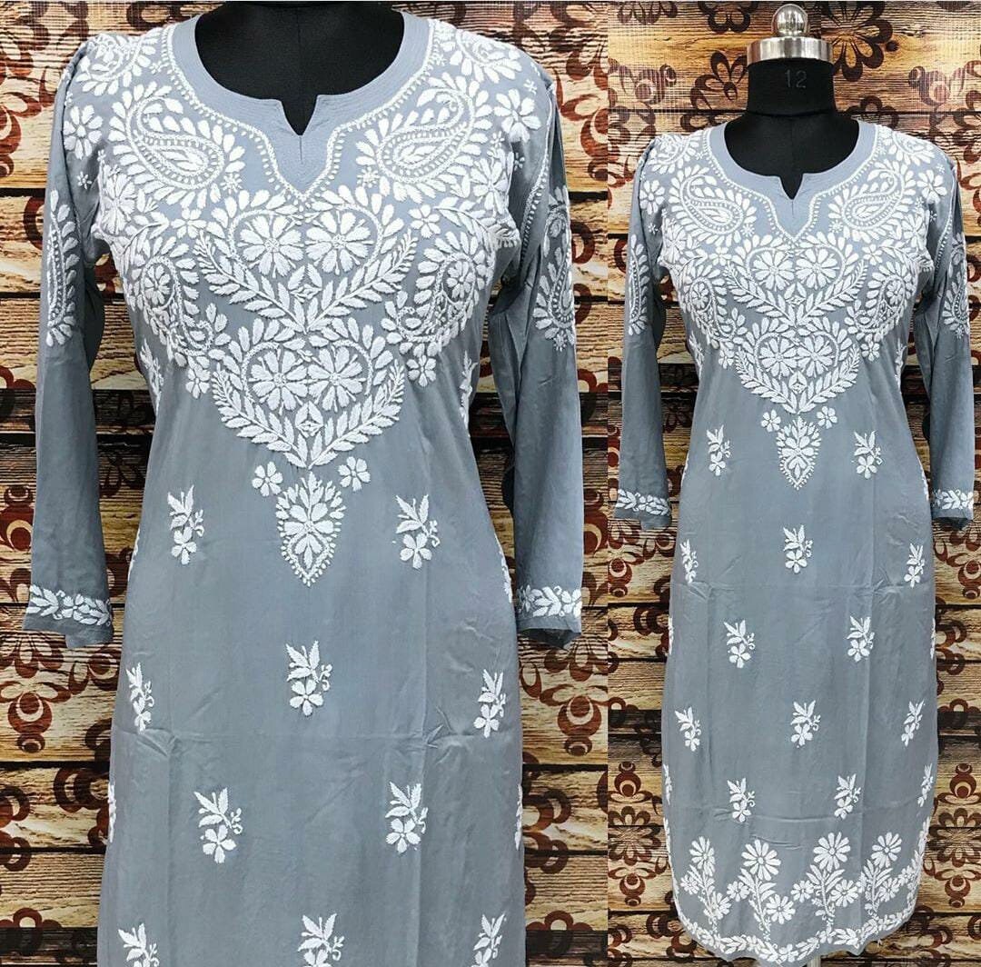 The Chikan Label Modal Cotton Chikankari Kurti Pant Set | Etsy