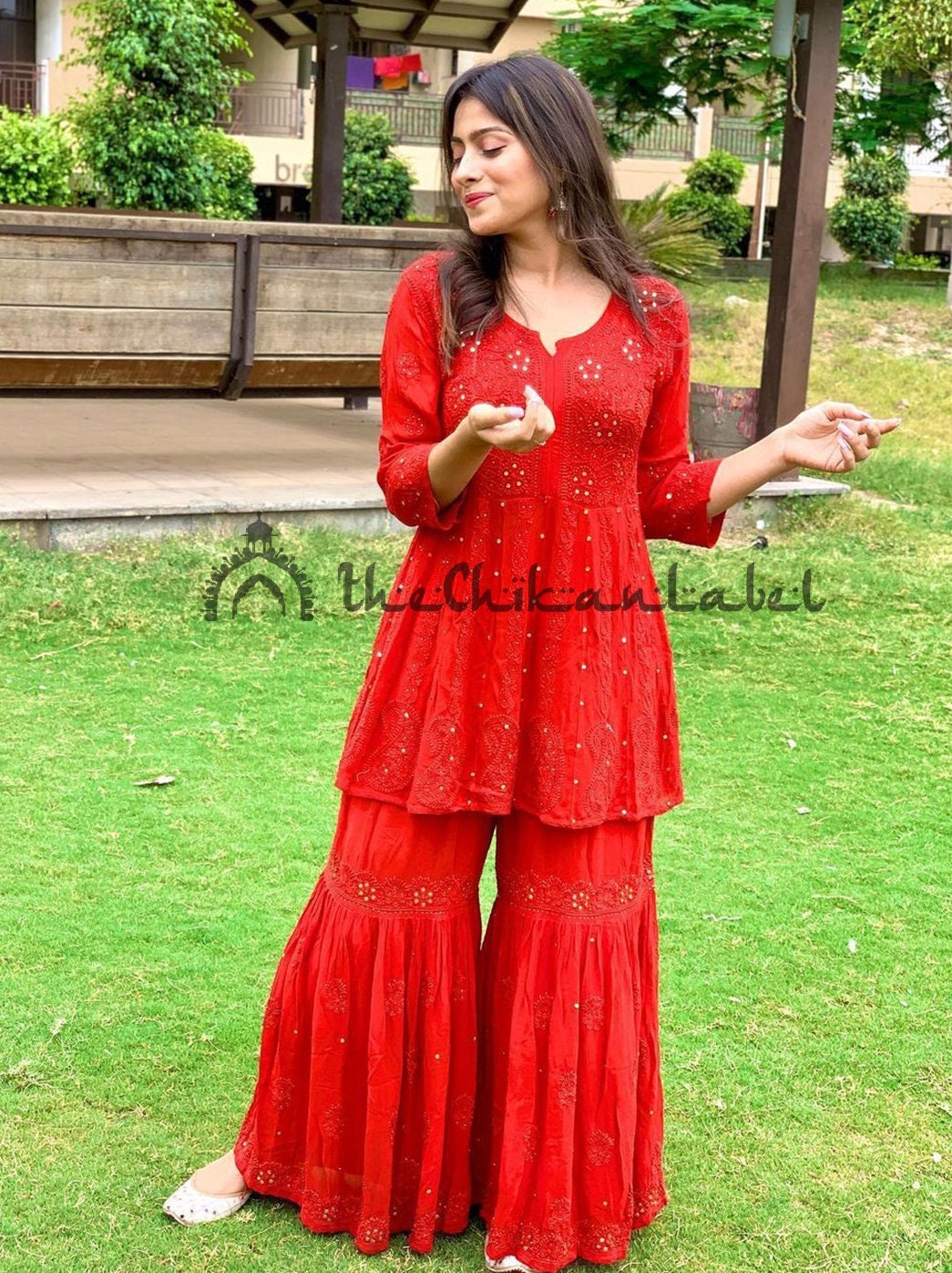 Red Georgette Gota Patti Chikankari Kurti - TheChikanLabel | Lucknow Chikankari  Kurtis & Suits