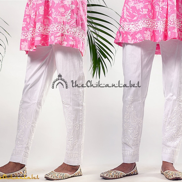 White Chikankari Pants, Chikankari Palazzo, Chikankari Frill Work Pants, Chikankari Palazzo Pants, Handmade Palazzo, Chikan Hand Embroidery