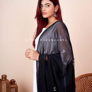 Rosy Block Print Chikankari Dupatta