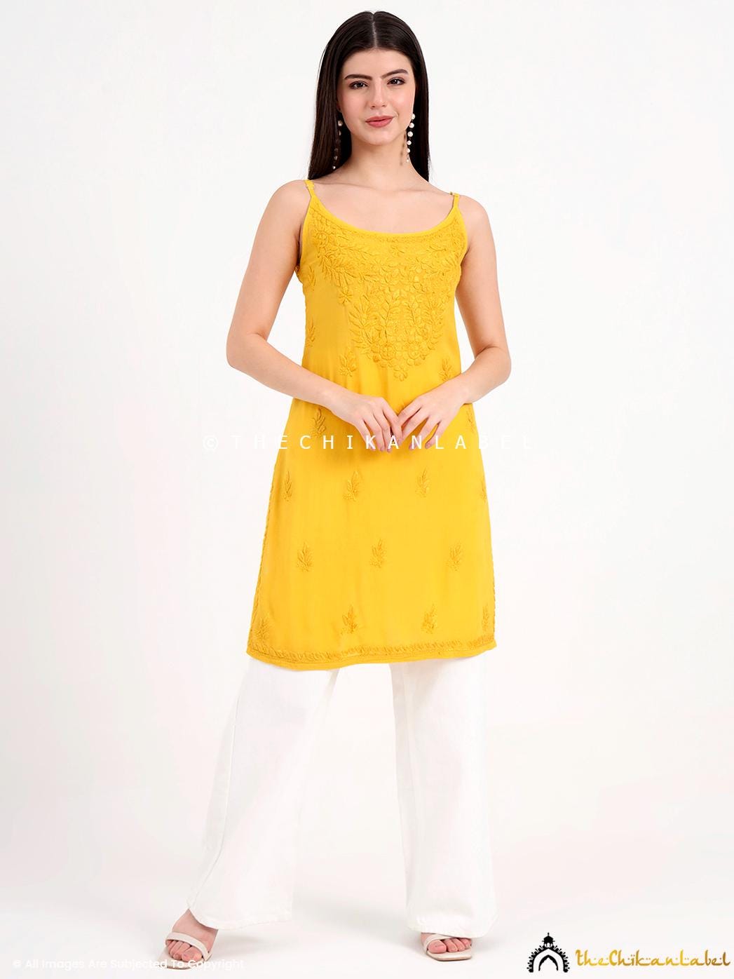 Yellow Modal Chikankari Kurti: Strappy Summer Top