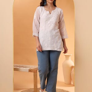 Women’s Cotton Chikankari Short Kurti Top – Embroidered Summer Tunic, Lightweight Casual Ethnic Wear main image 1