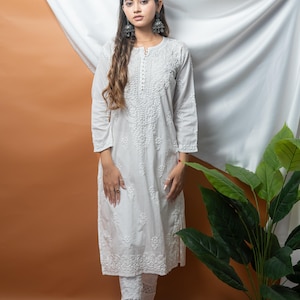 White Embroidered Chikankari Kurti main image 1