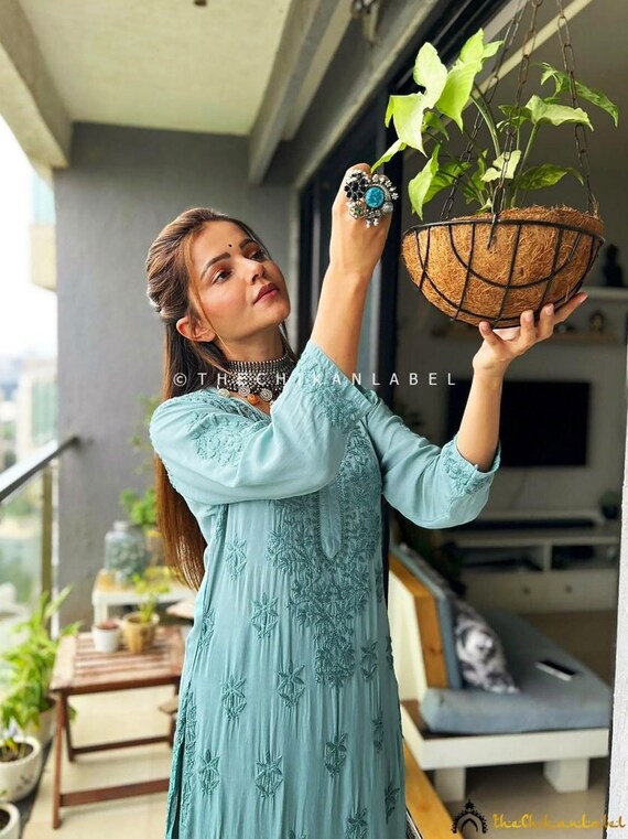 Embroidered Kurta with Denim