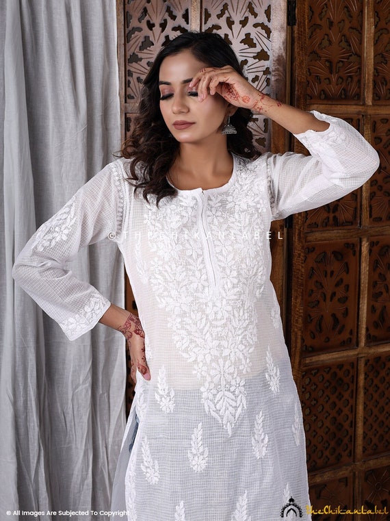 White Gulabo Viscose Straight Chikankari Kurti - TheChikanLabel | Lucknow  Chikankari Kurtis & Suits