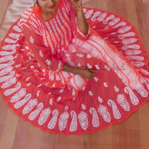 The Chikan Label Raksha Bandhan Special Ethnic Faux Georgette Chikankari 56 Kali Anarkali Kurti Hand Embroidery Lucknawi Handmade Kurta gown image 6