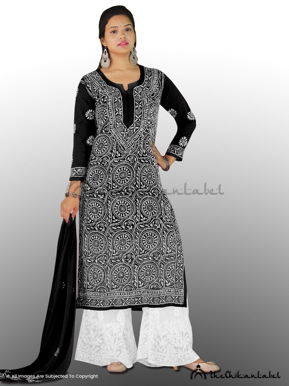 TheChikanLabel Pure Cotton Red Lucknow Chikankari Anarkali Ghaas Patti Kurti.