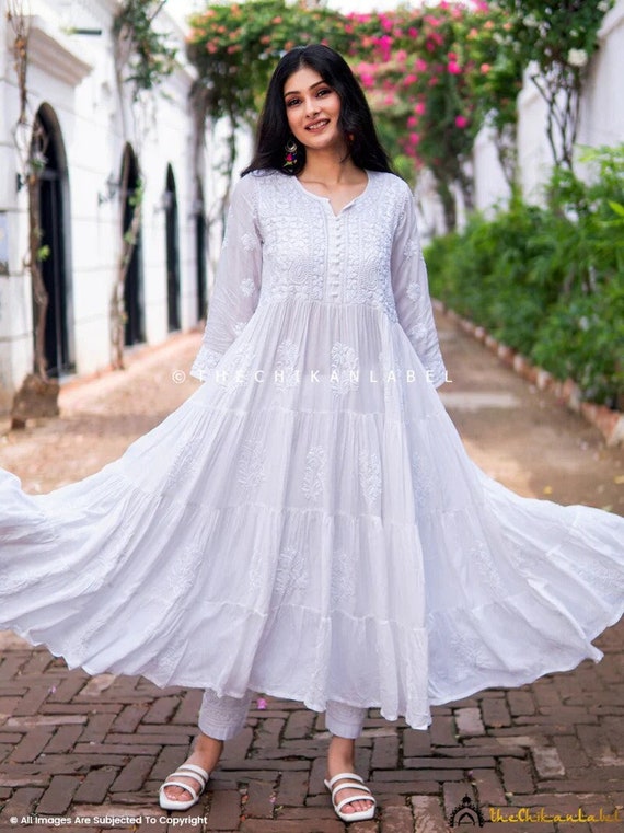 Anarkali white frocks sales