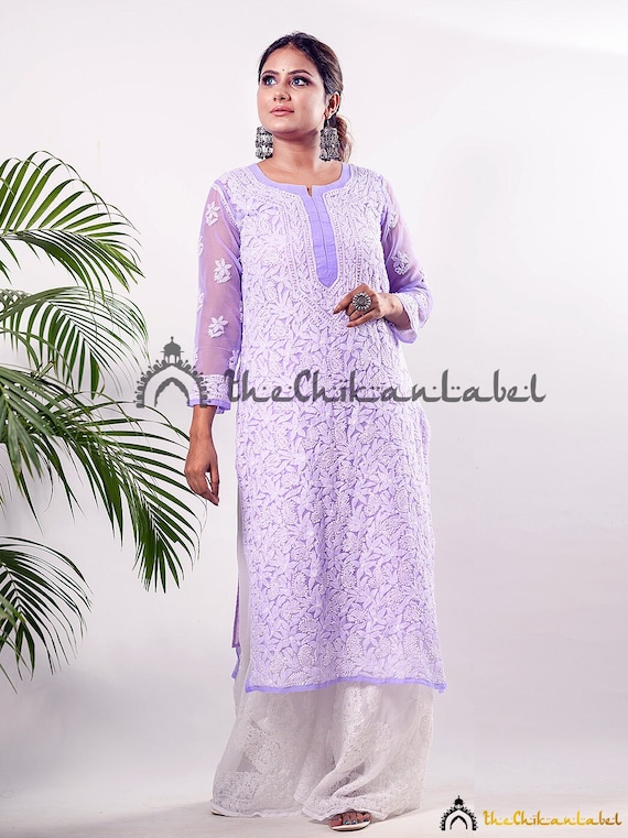 Buy Ada Hand Embroidered Lavender Georgette Lucknowi Chikankari Straight  Kurti A911261 Online at Best Prices in India - JioMart.