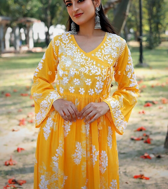 Yellow Rayon Chikankari Tunic Top - TheChikanLabel | Lucknow Chikankari  Kurtis & Suits