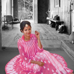 The Chikan Label Raksha Bandhan Special Ethnic Faux Georgette Chikankari 56 Kali Anarkali Kurti Hand Embroidery Lucknawi Handmade Kurta gown image 4