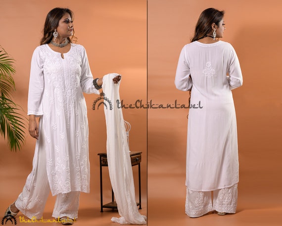 Lucknow Chikankari Cotton Kurta for Women Hand Embroidered Tunic Kurti White  at Rs 250 | Lucknow | ID: 24638876662