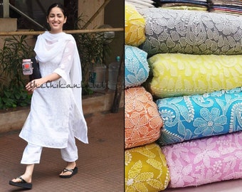 Yami Gautam white chikankari salwar kameez lucknowi chikan Bollywood Kurta Hand embroidered kurti pant with dupatta full stitched Set