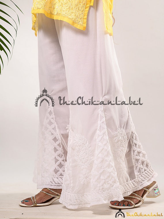 White Mira Modal Chikankari Straight Palazzo