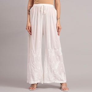 Relaxed Fit Chikankari Palazzo for Women - White