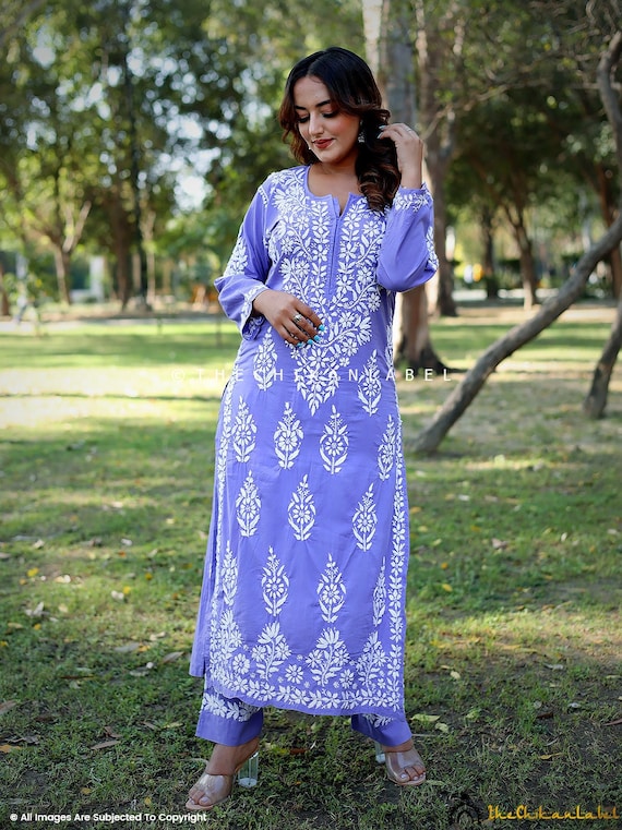 Lucknowi Georgette Chikankari Women Kurtis Suit Dress With Slips for Women,  Purple Chikankari Women Long Georgette Kurti With Inner Slips - Etsy Israel