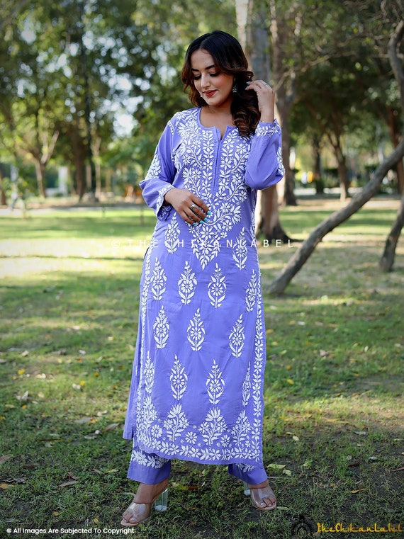 Lucknowi Georgette Chikankari Women Kurtis Suit Dress With Slips for Women,  Purple Chikankari Women Long Georgette Kurti With Inner Slips - Etsy Israel