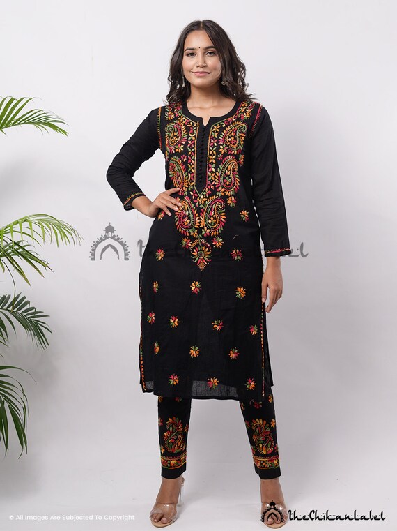 KURTA PANT SET Thechikanlabel Black 