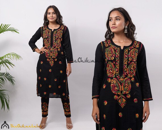 KURTA PANT SET Thechikanlabel Black 