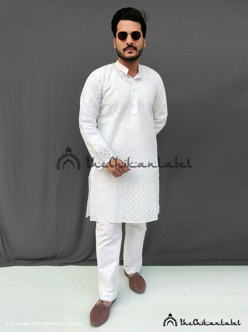 White Cotton Kurta Men Indian Clothing Fashion Shirt Embroidered Men Kurta  | eBay