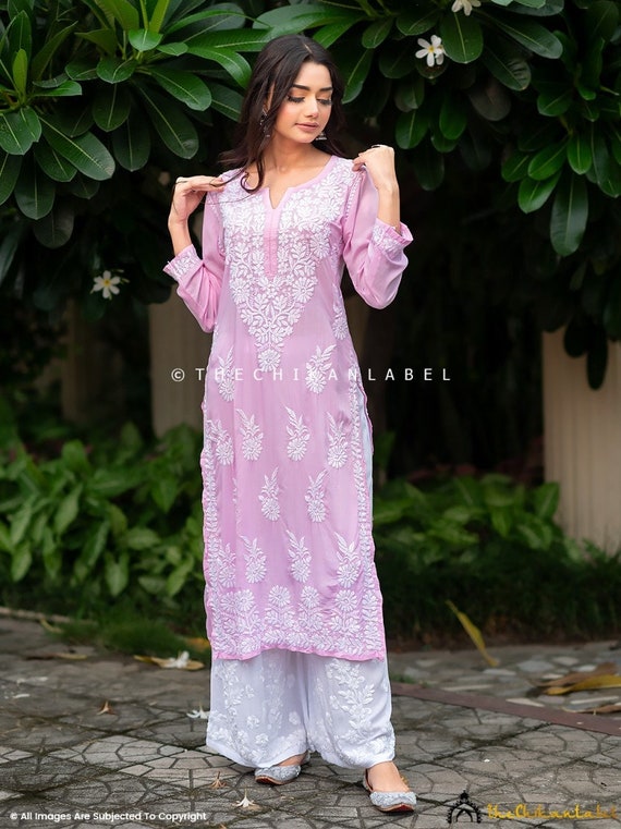 Chikan Hand Embroidered Grey Viscose Georgette Lucknowi Chikankari Kurti in  Ahmedabad at best price by Ankur Handicrafts - Justdial