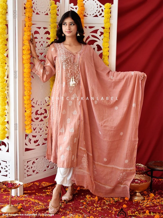 Sage Green Tissue silk kurta set of 3 – Hasli India