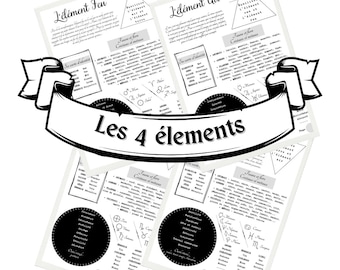 Les 4 éléments en Sorcellerie - Pages Grimoire de Sorcière imprimables version noir et blanc