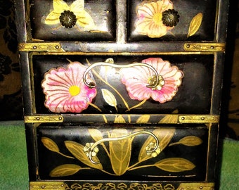 Antique Mini Chest With Drawers/ Jewelry Box Made in Japan