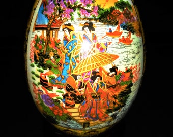 Satsuma Miniature Decorative Porcelain Egg with Geisha's