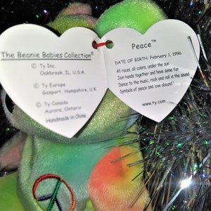 1996 Peace Beanie Baby with ERRORS and BONUS Ornament image 7