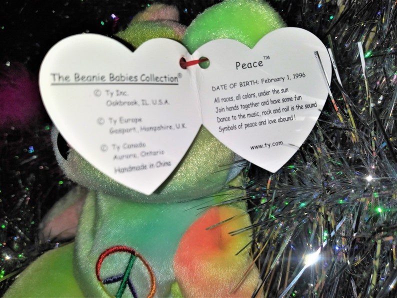 1996 Peace Beanie Baby with ERRORS and BONUS Ornament image 7