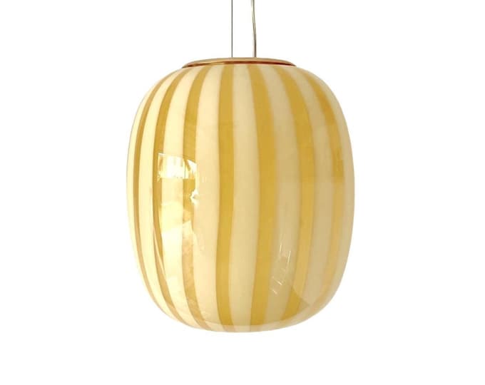 AUREA amber yellow Murano ceiling lamp with striped rigadin glass