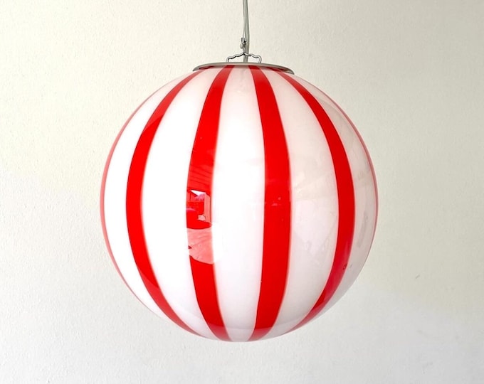 FILIGREE MURANO STRIPES lamp red - handmade by Murano glass masters,30 cm, silver/chrome frame