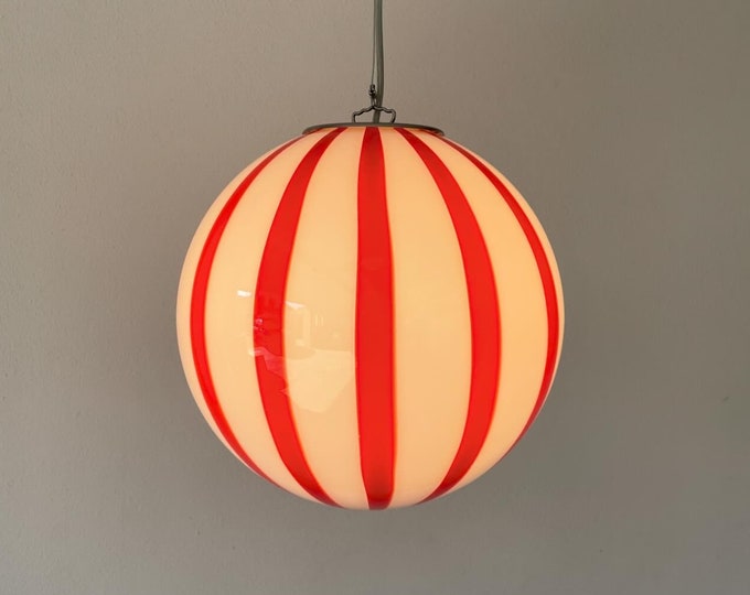 FILIGREE MURANO STRIPES lamp red - handmade by Murano glass masters,30 cm, silver/chrome frame