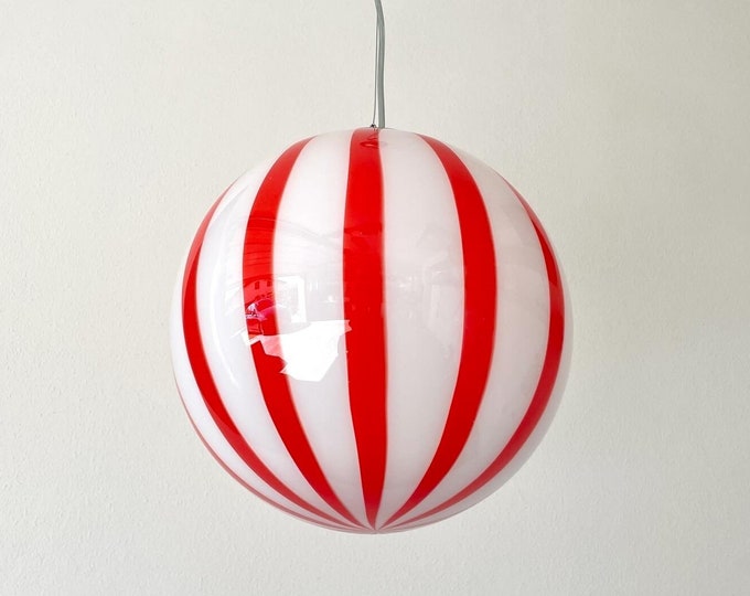 FILIGREE MURANO STRIPES lamp red - handmade by Murano glass masters, 30 cm, silver/chrome frame