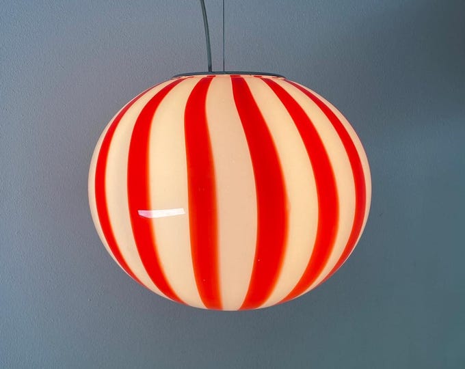 FILIGREE MURANO STRIPES red lamp - handmade by Murano glass masters, Chrome frame