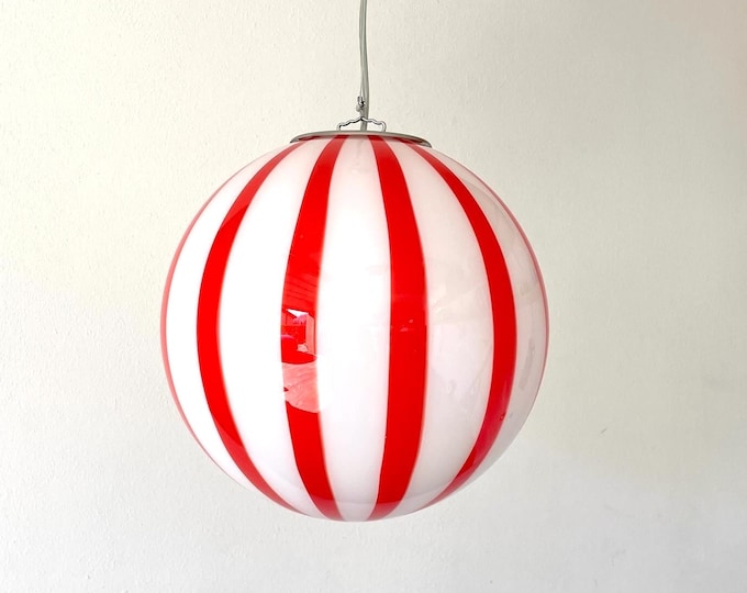 FILIGREE MURANO STRIPES lamp red - handmade by Murano glass masters-golden frame 30 cm