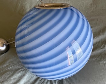 BLUE MURANO large ceiling lamp with swirl rigadin glass