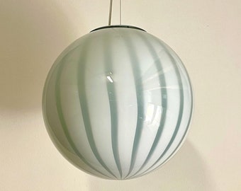 SAGE GREEN MURANO large ceiling lamp with stripes rigadin glass (silver frame)