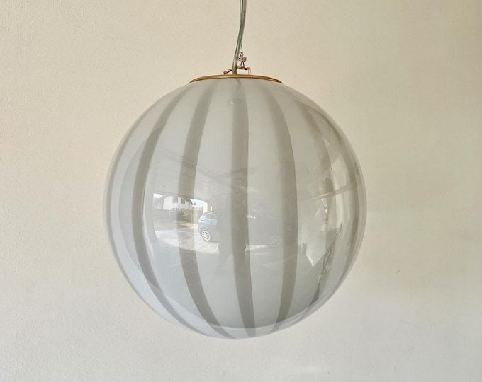 DOVE GRAY MURANO ceiling lamp with stripes rigadin glass D 30 cm Golden frame