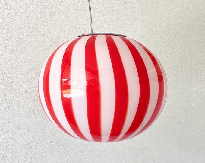 FILIGREE MURANO STRIPES red lamp - handmade by Murano glass masters, Chrome frame