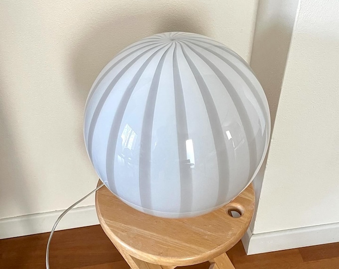 DOVE GRAY stripes MURANO table lamp with stripes rigadin glass D 30 cm, silver frame