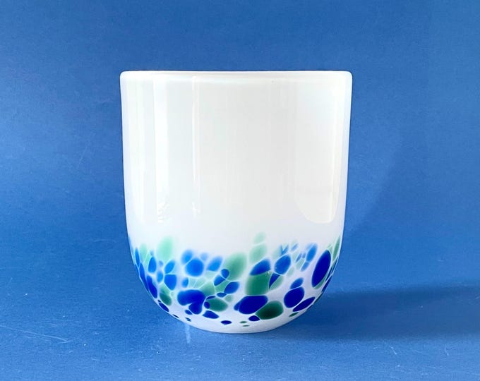 Elegant Murano glass vase with blue glass drops, vintage 1980s